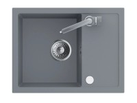 Zlewozmywak Piko 1-kom. z ociekaczem, baterią i syfonem, szary 58x44 cm