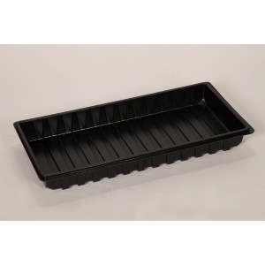 Czarna taca do rozsady do prac ogrodniczych i rozmnażania roślin.
