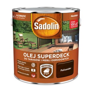 Puszka oleju do drewna Sadolin Superdeck Palisander do tarasów i mebli ogrodowych.