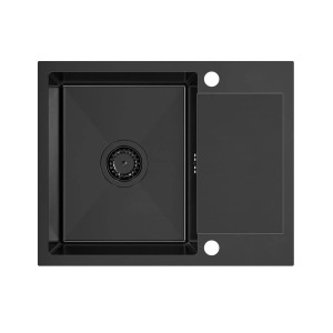 Czarny zlewozmywak granitowy z ociekaczem, widok z góry.