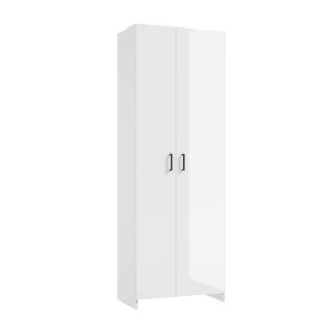 t.b.t. szafka łazienkowa wysoka, biała, z dwojgiem drzwi i czarnymi uchwytami.