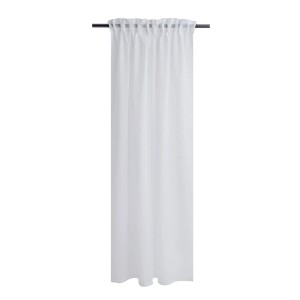 Biała, nieprzezroczysta zasłona z taśmą marszczącą na karnis.