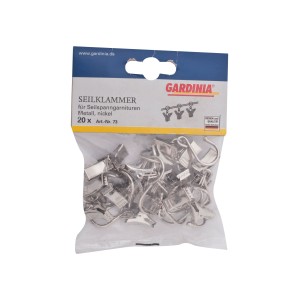 Gardinia zaciski linowe, 20 sztuk, nikiel, do zestawów napinających linki do zasłon.
