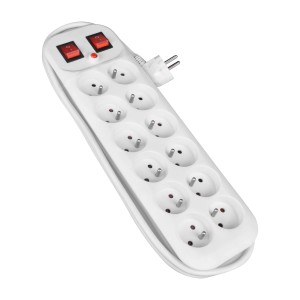 Biała listwa zasilająca t.b.t. z wyłącznikami i 10 gniazdami.