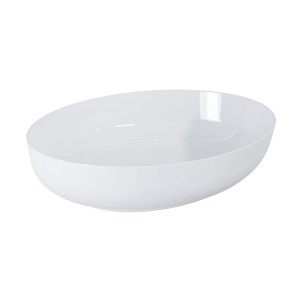 Owalna, biała umywalka nablatowa t.b.t. do nowoczesnych łazienek.