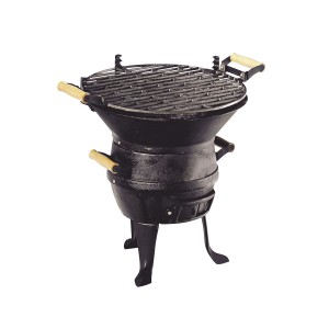 Grillchef grill węglowy z żeliwa, Ø 37,2 cm, z drewnianymi uchwytami i rusztem z regulacją wysokości.