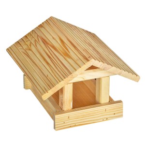 Drewniany karmnik dla ptaków do ogrodu. Naturalne miejsce karmienia dzikich ptaków.