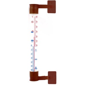 Termometr ścienny z brązowym uchwytem do pomiaru temperatury.
