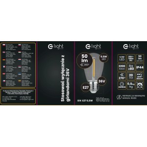 Dekoracyjna lampa LED zewnętrzna, E27, 0.5W, 2200K, ciepła biel, do łańcuchów świetlnych 36V.