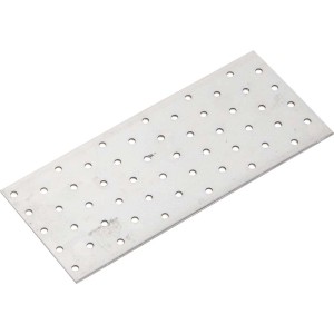 Prostokątny, ocynkowany łącznik płaski (240x100 mm) z otworami do mocowania elementów meblowych.