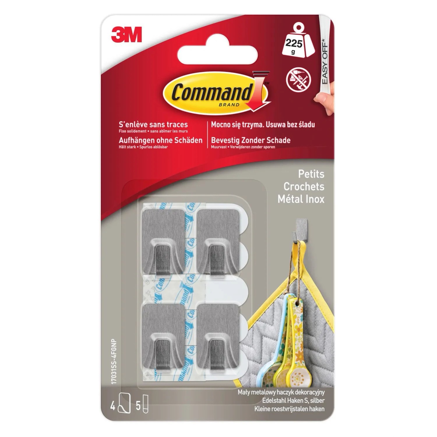 3M Command Małe haczyki dekoracyjne, srebrne, do 225 g  4 szt.