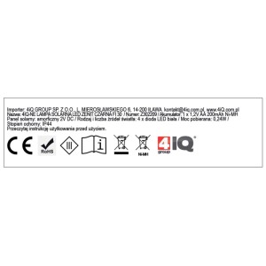 4iQ Lampa solarna LED ZENIT śr. 30 cm czarna
