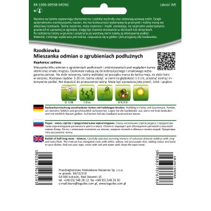 Taśma nasienna rzodkiewki, mieszanka odmian o półdługich korzeniach dla kolorowych zbiorów.