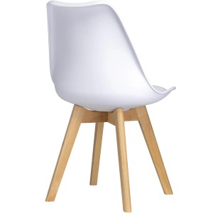 Białe krzesło tapicerowane t.b.t. z drewnianymi nogami, idealne jako krzesło do jadalni.