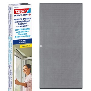 tesa Insect Stop ramka z klipsem do okien, 120x240cm, z siatką z włókna szklanego.