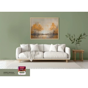 Zielona farba do ścian z pasującym obrazem w salonie. Kolorowe farby do ścian.