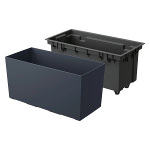 Antracytowe prostokątne skrzynki na kwiaty do ogrodu lub na balkon.