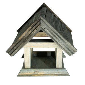 Drewniany karmnik dla ptaków o klasycznym wyglądzie do ogrodu.