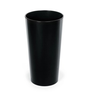 Czarna, cylindryczna doniczka.