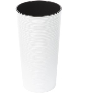 Biała doniczka Lilia Dluto, Ø 30 cm, wysoka na 57 cm, z żebrowaną powierzchnią. Idealna do użytku wewnątrz i na zewnątrz.