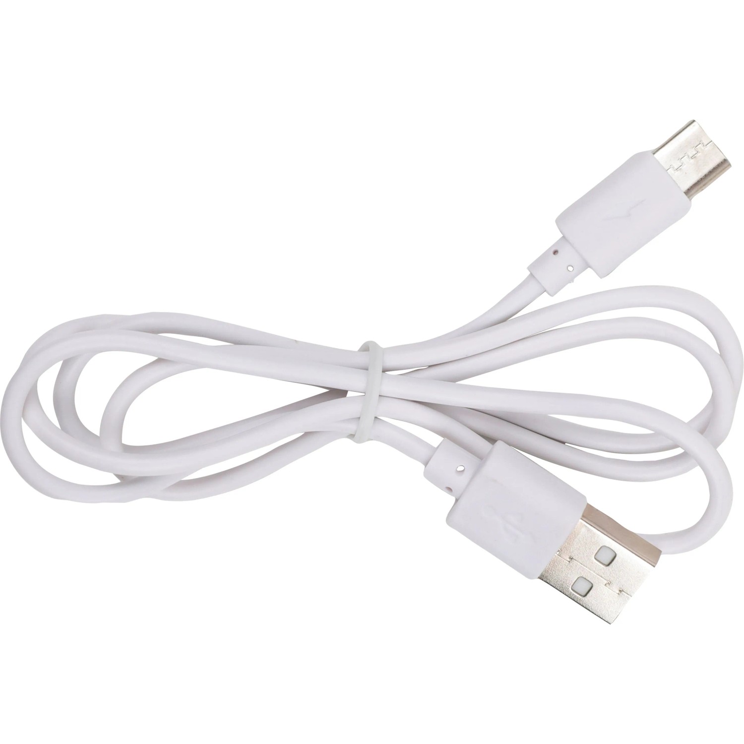 Biały kabel USB-C (100 cm) do ładowania akumulatorowego wentylatora stołowego.