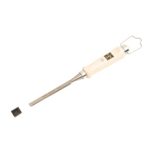 Dłuto do drewna LUX 10 mm z drewnianą rękojeścią i osłoną ostrza do precyzyjnej obróbki drewna.
