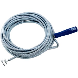 LUX Classic sprężyna do rur, długość 10 m, z niebieską rączką i spiralną końcówką.