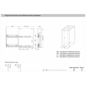 Rysunek techniczny: system organizacji kuchni t.b.t., wymiary i szczegóły instalacji.