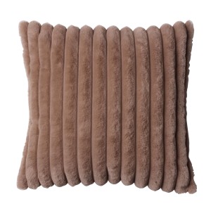 Dekoracyjna brązowa poduszka t.b.t. z prążkowaną teksturą do salonu i sypialni.