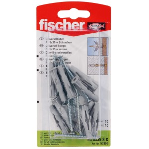 Fischer Uniwersalne kołki rozporowe 6x35 ze śrubami, opakowanie 10 szt. Kołki do bezpiecznego mocowania w różnych materiałach budowlanych.