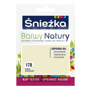 Śnieżka Barwy Natury farba do ścian, odcień 178 Olejek Szałwiowy, próbka koloru.