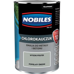 Puszka farby Nobiles Chlorokauczuk, średni popiel, wysoki połysk, do metalu i betonu.