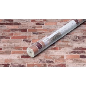 Okładzina ścienna Ceramics Tisa imitująca cegłę, 67,5x400cm, rolka na tle ściany z cegieł.