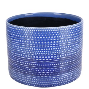 Niebieska doniczka t.b.t. Donice z wzorem w kropki do użytku wewnątrz i na zewnątrz.