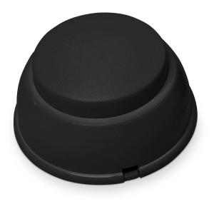 Czarny przełącznik kołyskowy t.b.t., okrągły kształt.