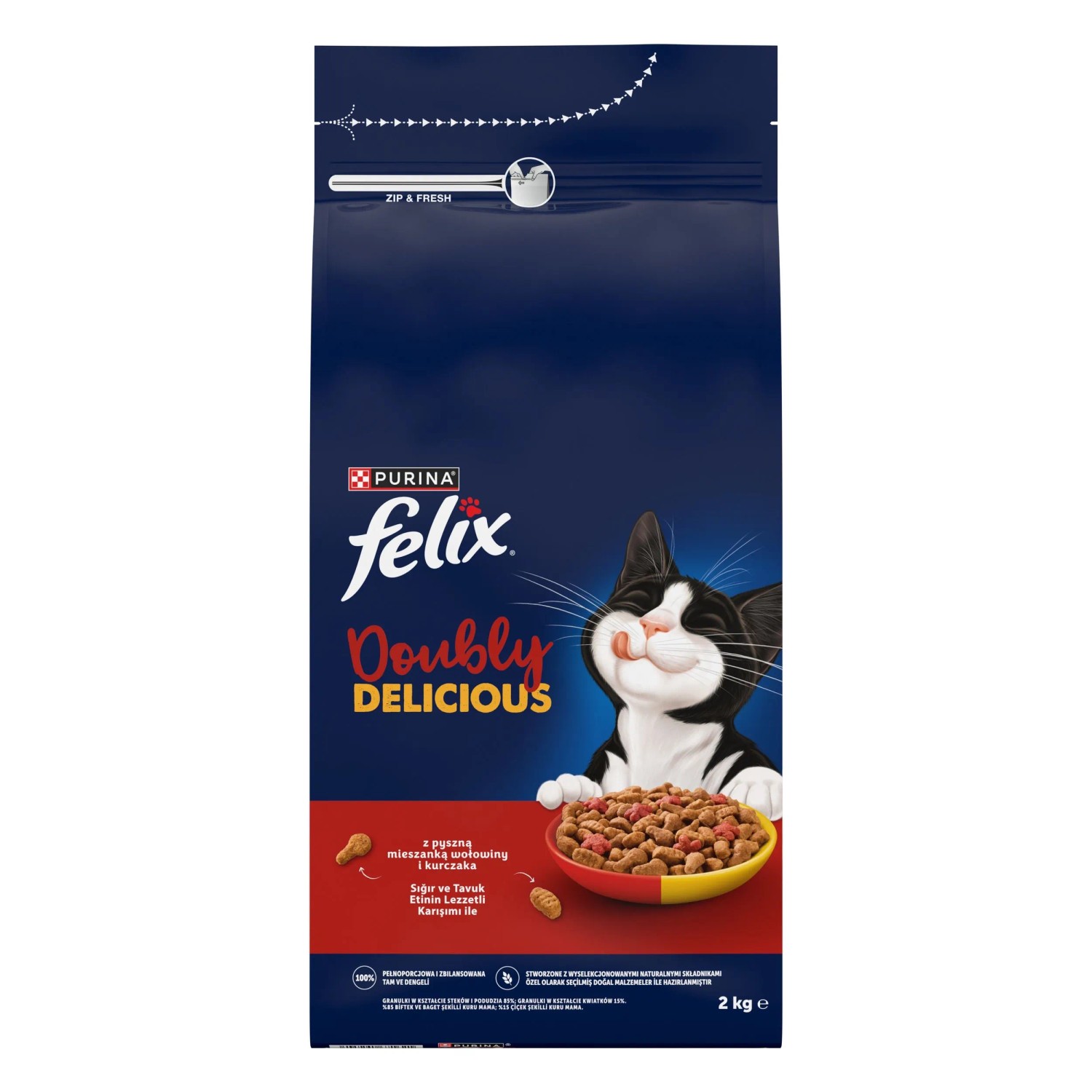Felix Doubly Delicious Sucha karma dla kotów, wołowina i kurczak, burak 2 kg