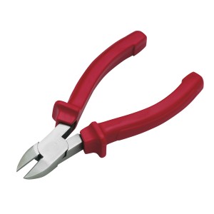 Szczypce boczne 160 mm z czerwonymi uchwytami do cięcia drutów.