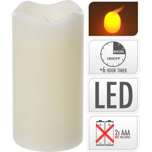 Świeca LED w kolorze kości słoniowej, wysokość 13 cm, z funkcją timera i migoczącym światłem.