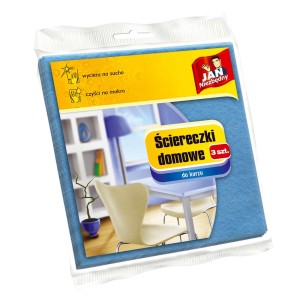 Opakowanie niebieskich ścierek do kurzu Jan Niezbędny (3 szt.). Do czyszczenia na sucho i na mokro.