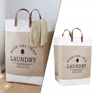 Materiałowy kosz na pranie z nadrukiem i uchwytami, kategoria: Kosze na pranie.