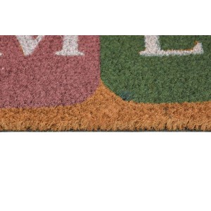 Zbliżenie wycieraczki t.b.t. z kolorowymi polami i literami.