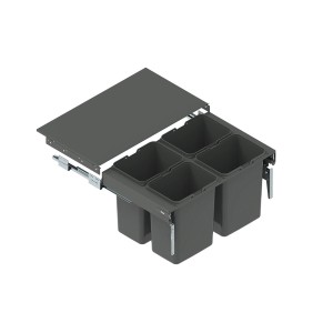 Szary system segregacji odpadów kuchennych t.b.t. z czterema pojemnikami i wysuwem.