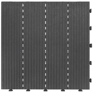 Kwadratowa, antracytowa płyta podestowa t.b.t. z efektem drewna.