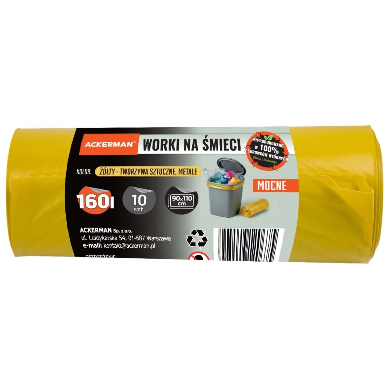 Ackerman Worki do segregacji śmieci żółte - tw. sztuczne, metal 160l 10 szt.