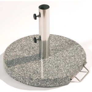 Okrągła podstawa do parasola z granitu z rurą ze stali nierdzewnej i uchwytami.