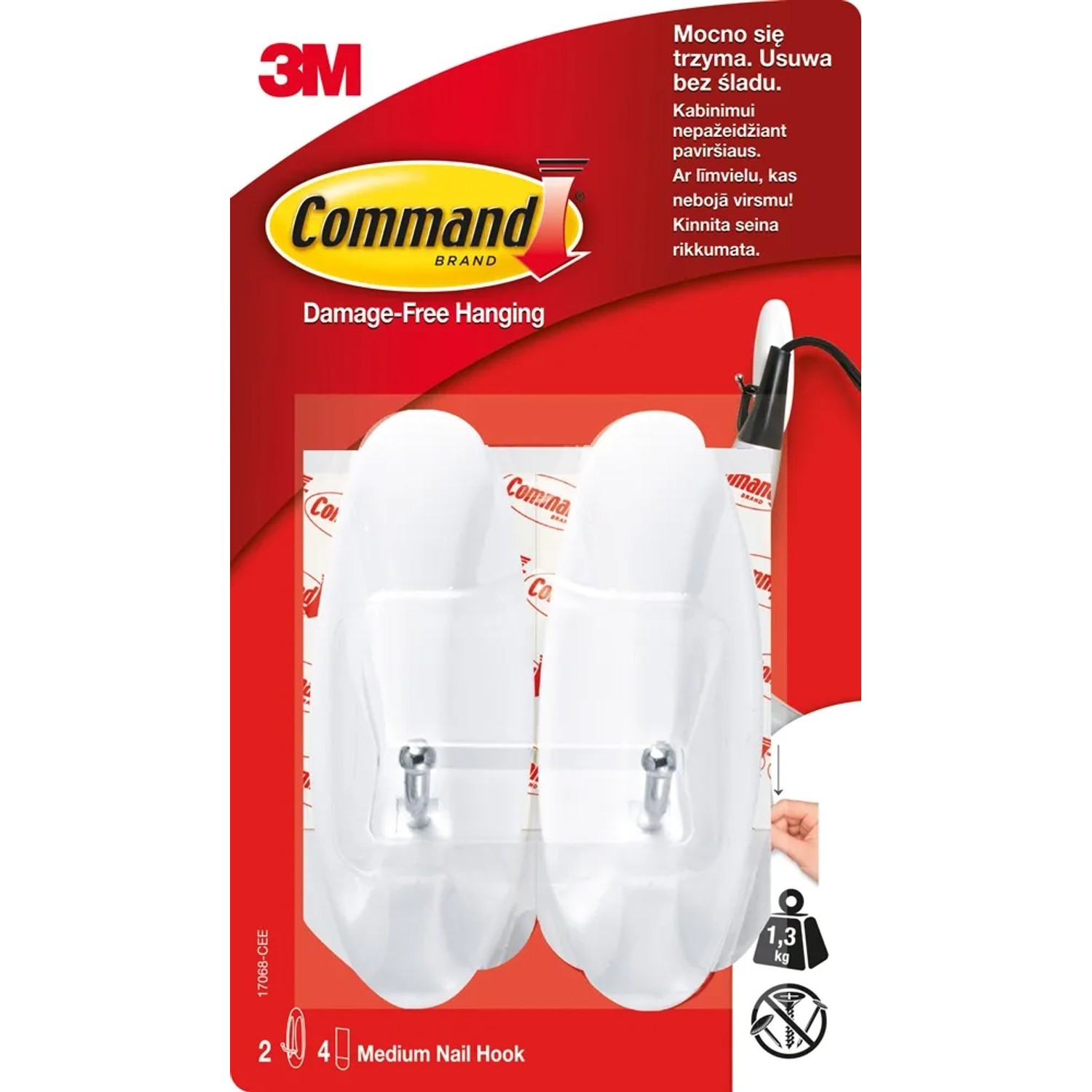 3M Command Haczyki z metalowym uchwytem wielokrotnego użytku do 1,3 kg  2 szt.