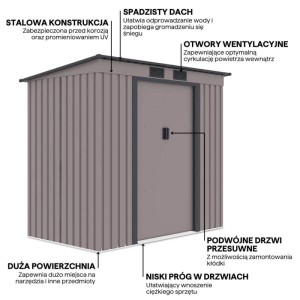 Domek ogrodowy metalowy Oregon Warm Grey - 201x121 cm, wys. 176 cm