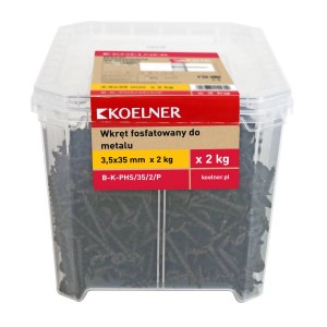 Wiadro czarnych wkrętów, 3,5x35 mm, do metalu, marki Koelner.