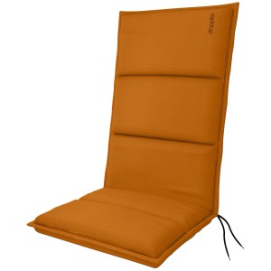 Pomarańczowa poduszka na krzesło ogrodowe dla wysokiego komfortu siedzenia.
