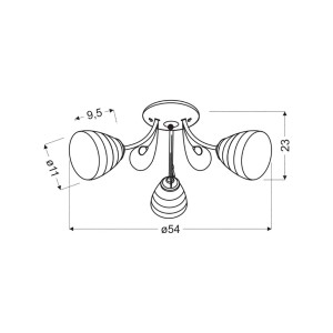 Rysunek techniczny lampy sufitowej t.b.t. z wymiarami.